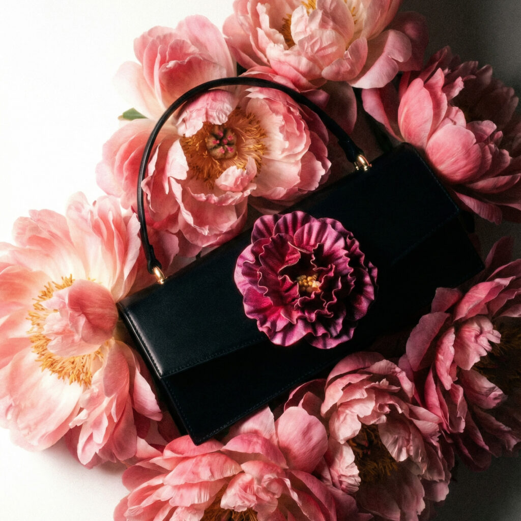 Designerhandtasche aus Leder mit Blume zum wechseln in pink
